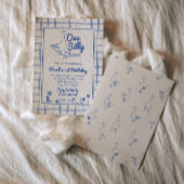 One Silly Goose Blue Drawn 1st Boy Birthday Einladung