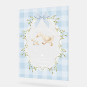 One Silly Goose Blue Gingham Birthday Welcome Acrylschild (Winkel)