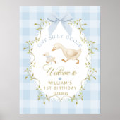 One Silly Goose Blue Gingham Birthday Welcome Poster (Vorne)