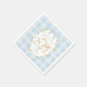 One Silly Goose Blue Gingham Boy 1st Birthday Serviette (Ecke)