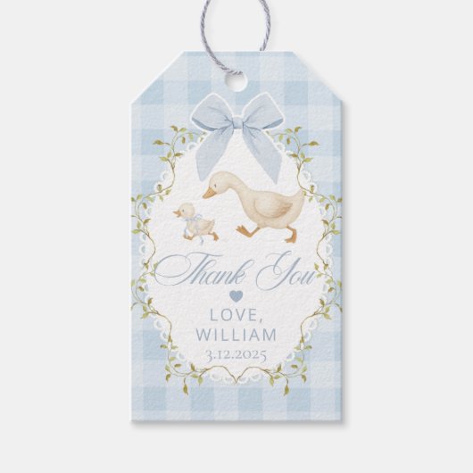 One Silly Goose Blue Gingham Thank you Geschenkanhänger (Vorderseite)