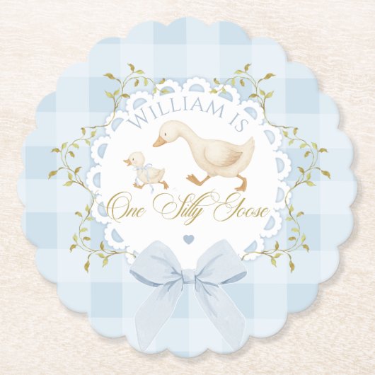 One Silly Goose Blue Goingham Whimsical Birthday Untersetzer (Vorderseite)