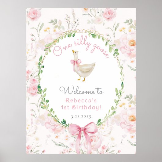 One Silly Goose Blush pink Bow Birthday Welcome Poster (Vorne)