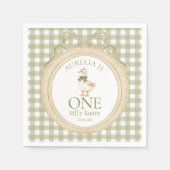 One Silly Goose Bow Gingham 1st Birthday Napkin Serviette (Vorderseite)