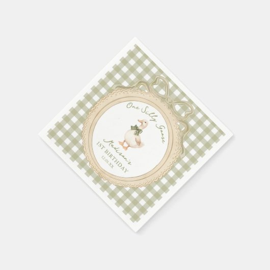 One Silly Goose Bow Gingham 1st Birthday Napkin Serviette (Ecke)