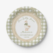 One Silly Goose Bow Gingham 1st Birthday Pappteller (Vorderseite)