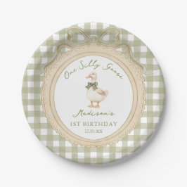 One Silly Goose Bow Gingham 1st Birthday Pappteller