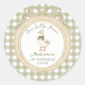 One Silly Goose Bow Gingham 1st Birthday Sticker (Vorderseite)