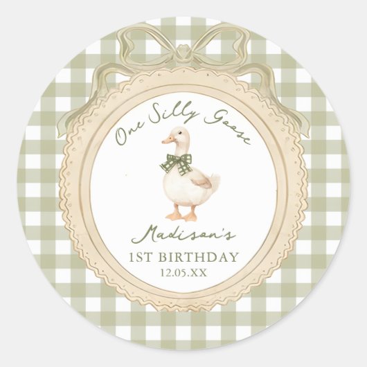 One Silly Goose Bow Gingham 1st Birthday  Sticker (Vorderseite)