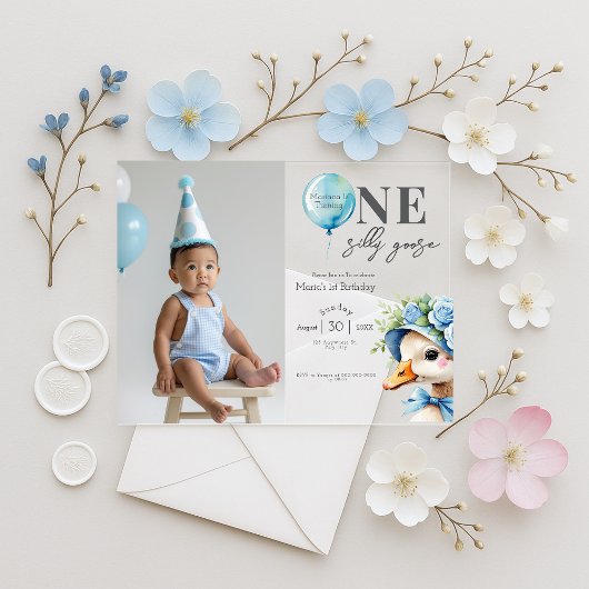 One Silly Goose Boy 1st Birthday  Invitation Acryleinladungen