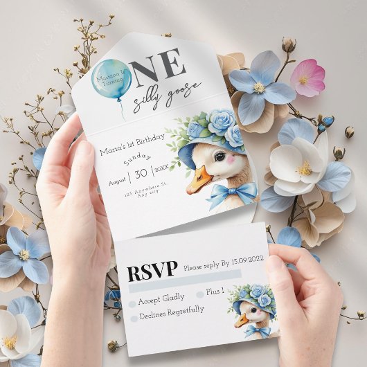 One Silly Goose Boy 1st Birthday  Invitation All In One Einladung