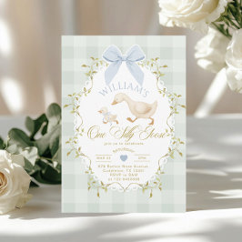 One Silly Goose Boy Gingham 1st Birthday Einladung