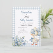 One Silly Goose Boy's First Birthday Einladung (Stehend Vorderseite)