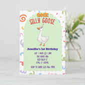 ONE Silly Goose, Colorful 1st Birthday Einladung (Stehend Vorderseite)