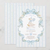 One Silly Goose Coquette Blue Stripe 1st Birthday Einladung (Vorne/Hinten)