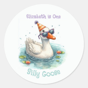 „One Silly Goose“ Erste Geburtstagsfeier Runder Aufkleber