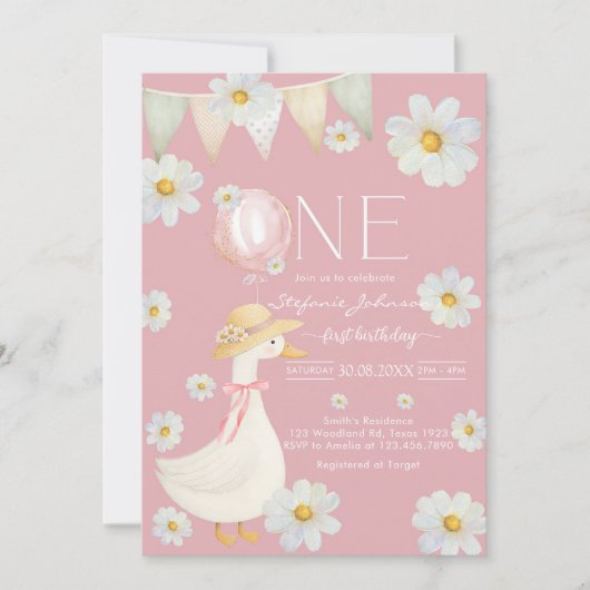 ONE Silly Goose First Birthday Invitation Einladung (Vorderseite)
