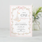 One Silly Goose First Birthday Invitation, Elegant Einladung (Stehend Vorderseite)