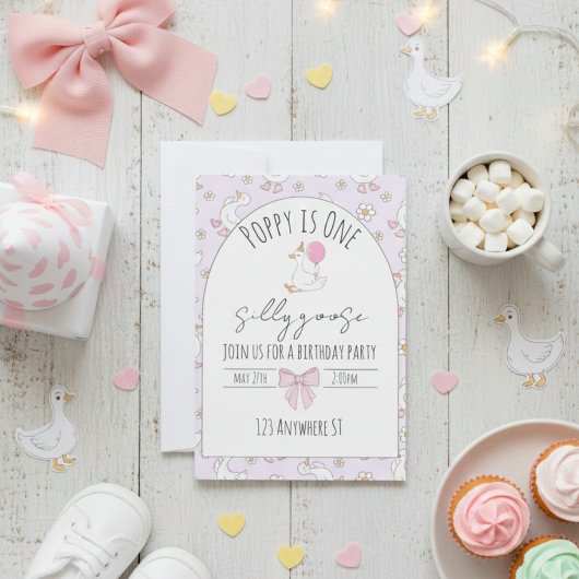 one silly goose first birthday invite einladung