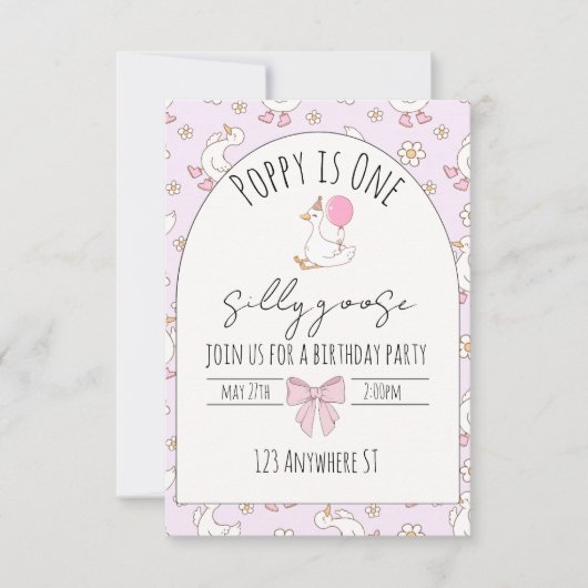 one silly goose first birthday invite einladung (Vorderseite)