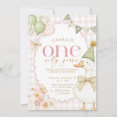 One Silly Goose First Girl Birthday Invitation Einladung (Vorderseite)