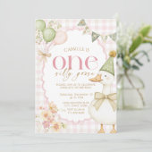 One Silly Goose First Girl Birthday Invitation Einladung (Stehend Vorderseite)