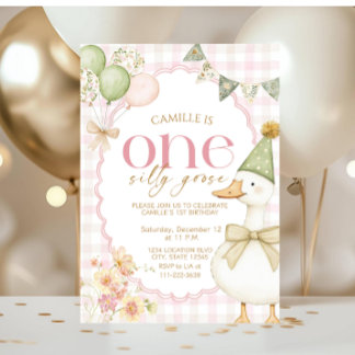 One Silly Goose First Girl Birthday Invitation Einladung