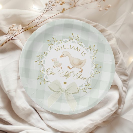 One Silly Goose Gender neutral Sage green Birthday Pappteller