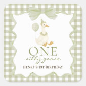 One Silly Goose Gingham 1st Birthday Sticker (Vorderseite)