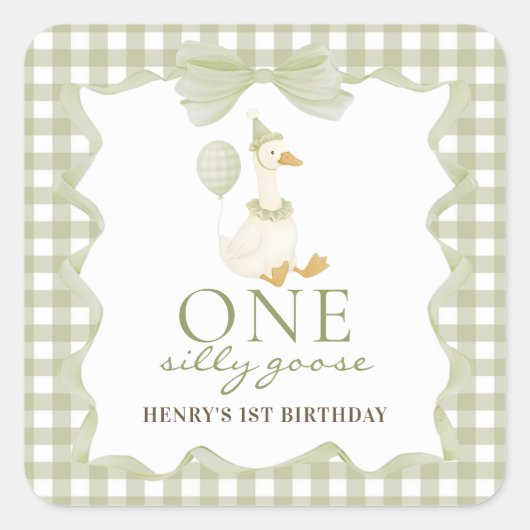 One Silly Goose Gingham 1st Birthday Sticker (Vorderseite)