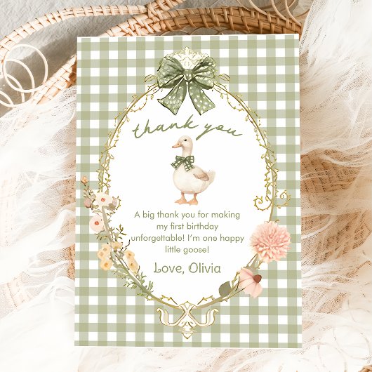 One Silly Goose Gingham Birthday Thank You Card Dankeskarte