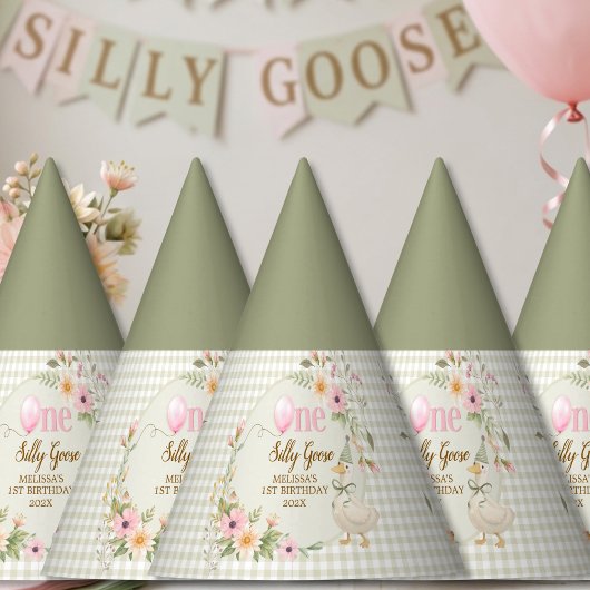 One Silly Goose Gingham Floral Birthday Party Hat Partyhütchen