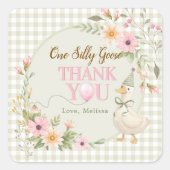 One Silly Goose Gingham Floral Thank You Quadratischer Aufkleber (Vorderseite)