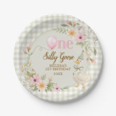 One Silly Goose Gingham Pink Flora Birthday Party  Pappteller (Vorderseite)