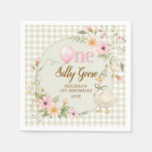 One Silly Goose Gingham Pink Flora Birthday Party Serviette (Vorderseite)
