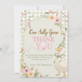One Silly Goose Gingham Pink Floral Birthday Dankeskarte (Vorderseite)