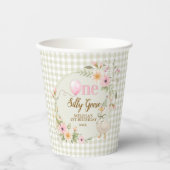One Silly Goose Gingham Pink Floral Birthday Pappbecher (Vorderseite)