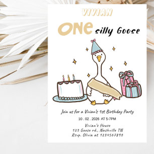 One Silly Goose Girl 1. Geburtstagsfeier Einladung