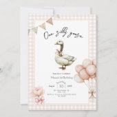 One Silly Goose Girl 1st Birthday Invitation Einladung (Vorderseite)