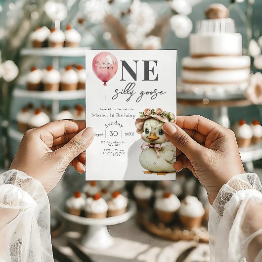 One Silly Goose Girl 1st Birthday  Invitation Einladung