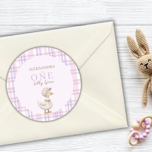 One Silly Goose Girl 1st Birthday Party Thank You Runder Aufkleber