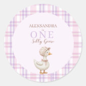 One Silly Goose Girl 1st Birthday Party Thank You Runder Aufkleber (Vorderseite)