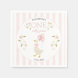 One Silly Goose Girl 1st Birthday Pink Serviette