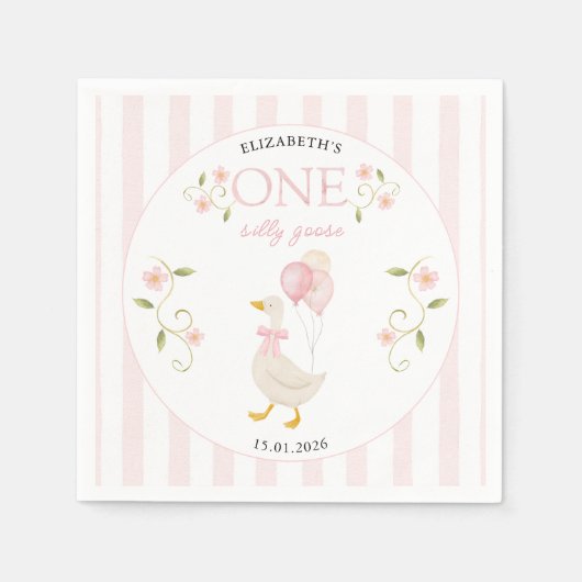 One Silly Goose Girl 1st Birthday Pink Serviette (Vorderseite)