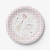 One Silly Goose Girls 1st Birthday Pink Gingham Pappteller (Vorderseite)