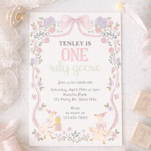 One Silly Goose, Goose Party, First Birthday  Einladung