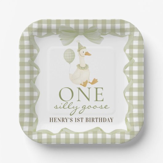  One Silly Goose Green 1st Birthday Paper Plate Pappteller (Vorderseite)