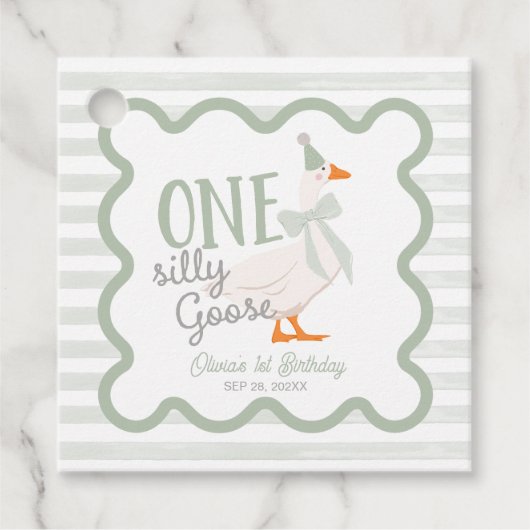 One Silly Goose Green Bow 1st Birthday Geschenkanhänger (Vorderseite)