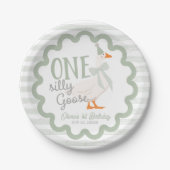 One Silly Goose Green Bow 1st Birthday Pappteller (Vorderseite)