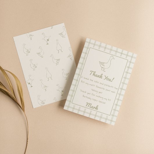 One Silly Goose Green Drawn 1st Birthday Thank You Dankeskarte